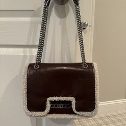PEI Wei Brown Fur Trimmed Bag