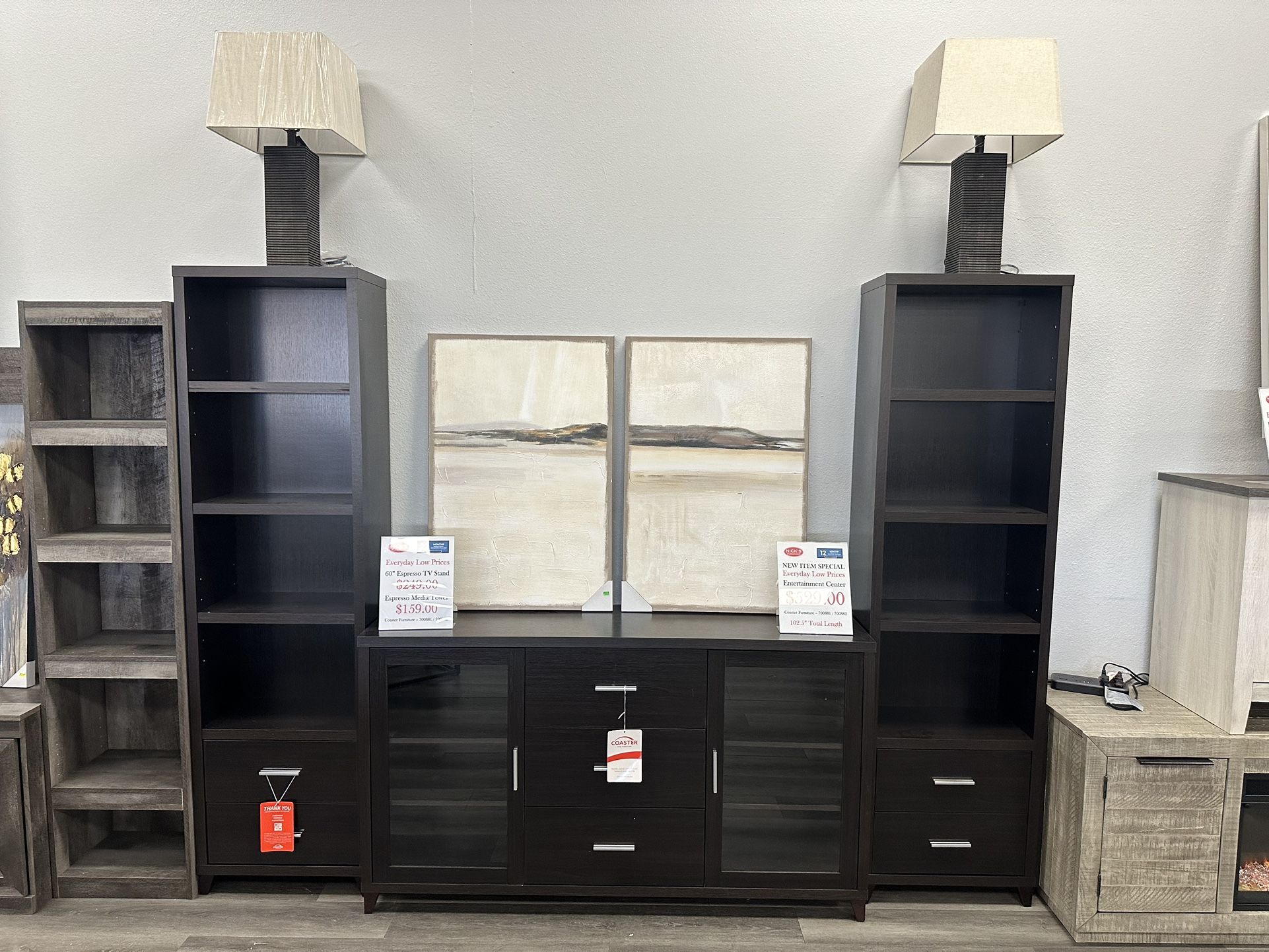 3 Piece Entertainment Center CLEARANCE DISPLAY MODEL ONKY $429.00 Out The Door No Tax