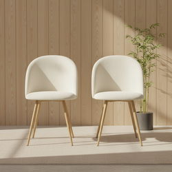 Homy Casa PUZ Modern Fabric Upholstered Dining Chairs with Metal Legs Set of 2,Cream