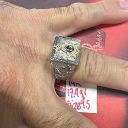 For Wedding 14K Solid White Gold Masonic Ring With NATURAL DIAMOND 💎 STONE 17.4Gr Size 9.5