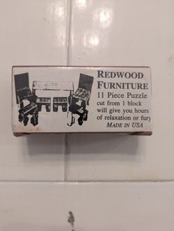 1960's Vintage Redwood Puzzle – 11-Piece Hand-Cut Wooden Brain Teaser – Made in USA