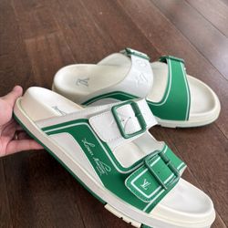 Louis Vuitton LV Trainer Mules US 11 Green/White Slides Sport Sandals . 