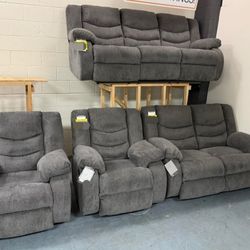 Brand New, Gray Reclining Livingroom Sofa And Loveseat/ 2-piece 