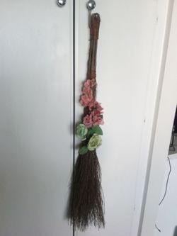 Decorative Witch Broom with Flowers