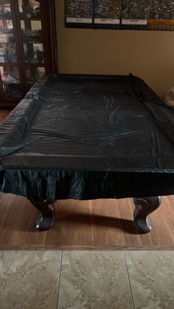 Pool Table with Cover and Dark Wood Legs