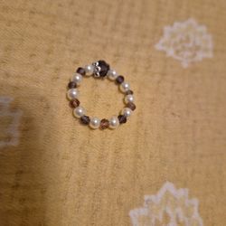 Beautiful Pearl Bead And Glass Amethyst Jewel Ring With Silver Colored Accents For The Main Jewel