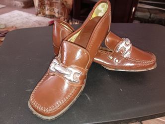 Brown Patent Leather Loafers with Silver Bit