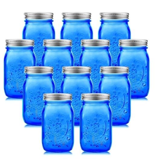 Tessco for you 12 Pcs Bulk Dark Blue Mason Jars with Lids 16 oz Decorative Centerpieces Glass Pint Canning Containers Regular Mouth for Flower Food St