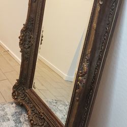 Antique Mirror with Large Carved Gold Gilded Frame