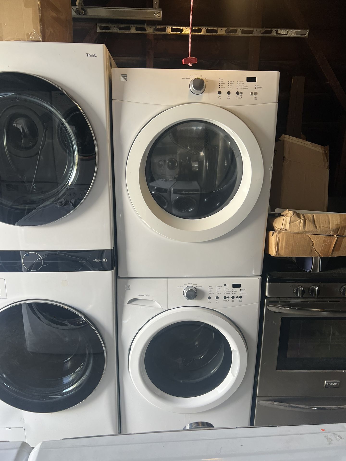 Kenmore 220 volt front load electric washer and dryer with three months warranty free delivery in the Oakland area outside the Oakland area there is a