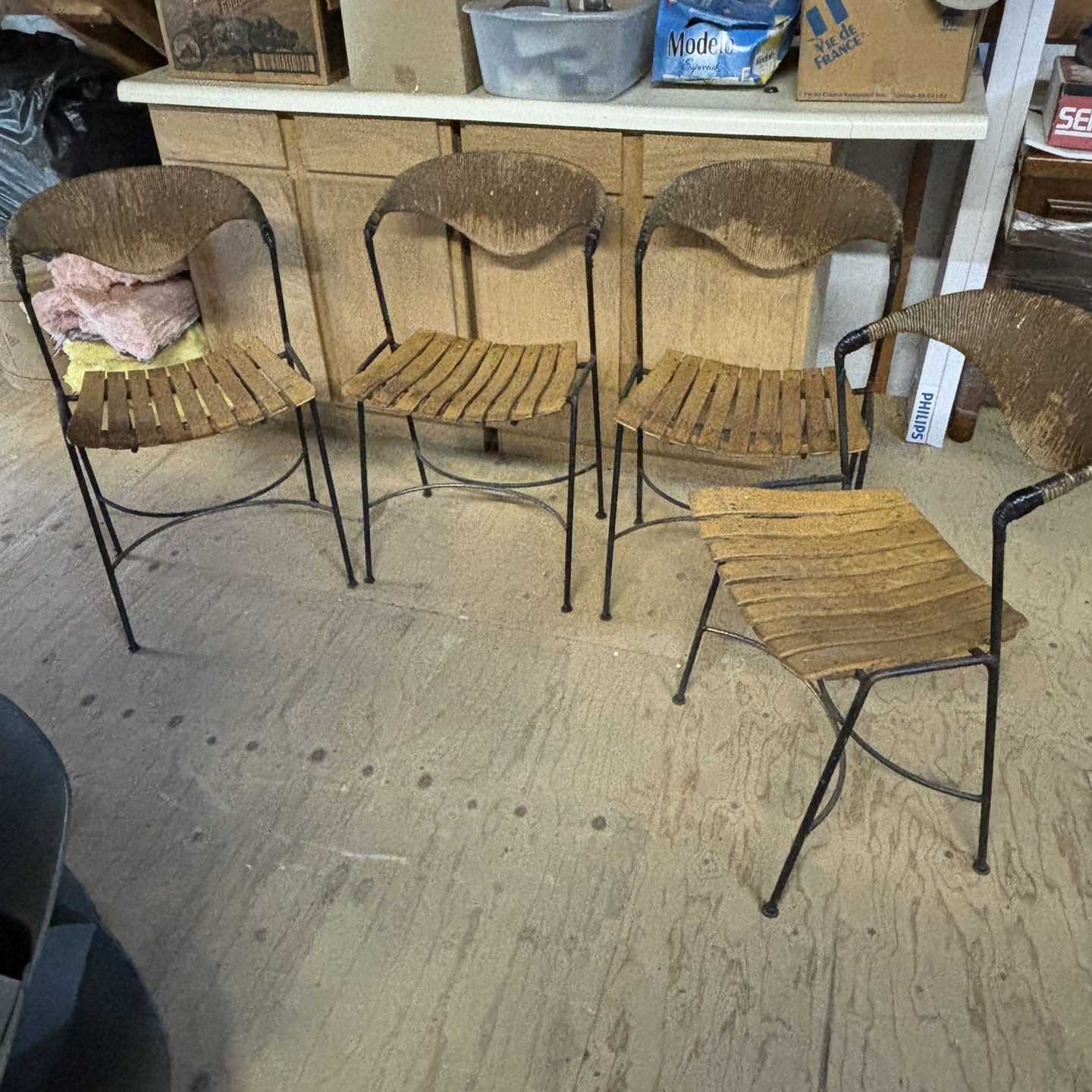 Arthur Umanoff Rattan Wicker Wrought Iron Mid Century Ding Room Chairs