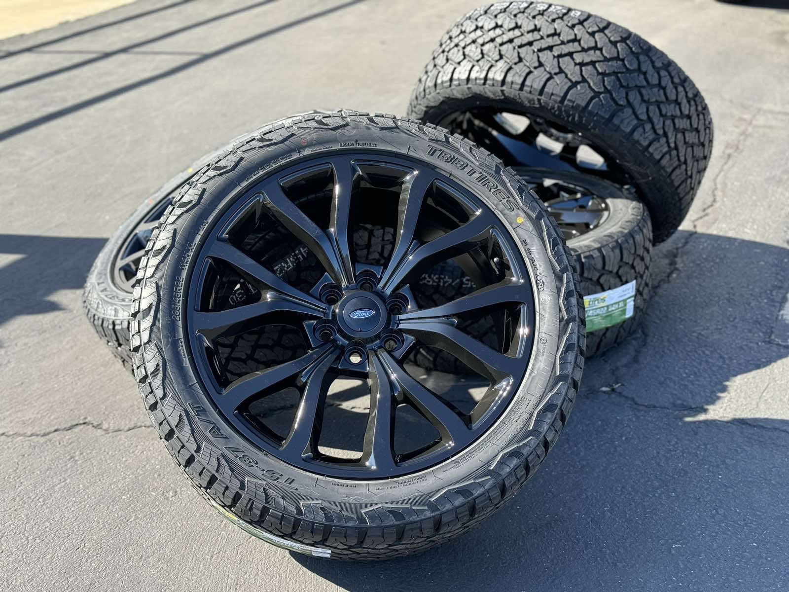NEW 22” Ford F150 F-150 Expedition 6x135 Wheels Rims and All-Terrain 285/45R22 A/T Tires Black Goodyear TBB TPMS