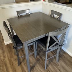 Wood 42" Kitchen Counter Height Gray Table With 4 Chairs  