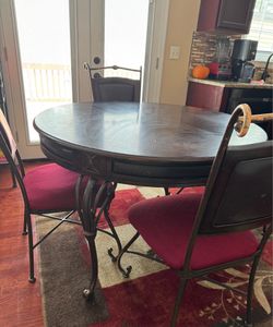 Wooden Table and 4 Bronze-Brushed Chairs