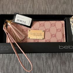 Bebe Pink Logo-Embossed Wallet & Keychain Set