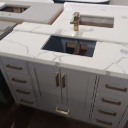 48" Bathroom Vanity with Quartz Top, Sink, & Faucet for $850 