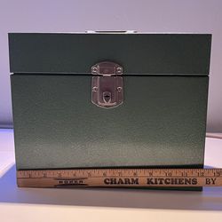 Vintage Excelsior Metal Security File Locking Box Stamford Conn. USA Green w/Key