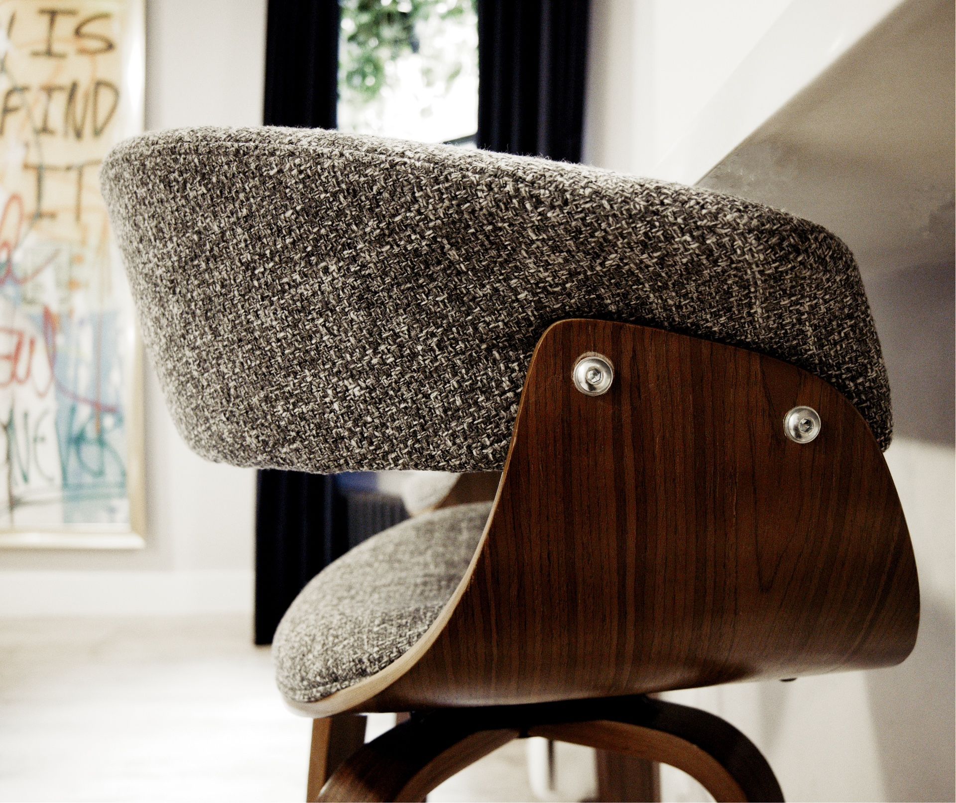 4 Set Swivel Bar Stool, 29.5" H Bar Height Mid Century Modern Grey Fabric Wooden Bar Chair with Back Support