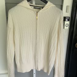 Liz Claiborne Ivory Cotton Ribbed Knit Women Xl Zipper Jackets Sweater