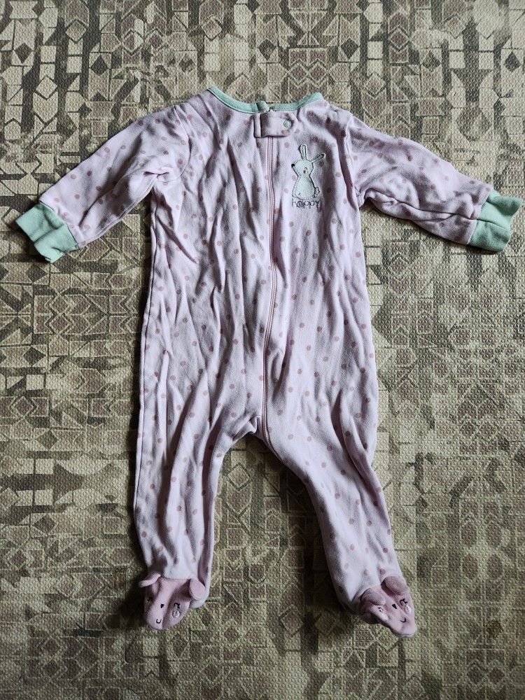 Gerber Organic 6-9M Girl's Footie Zip Up Pink and Green Pastel Bunny Pajama