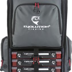 Evolution Fishing Largemouth 3.0 Tackle Backpack - Patent Pending Modular Dividers, Rod Holders, Heavy Duty Fishing Backpack, Includes Quiklatch Tackl