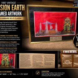 Large Vintage 1987 Mission Earth Sci-Fi Framed Artwork 44x30 Statement Piece