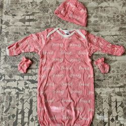 NWOT Gerber Organic 100% Hat Builtin Mitton Sleepgown Set in Pink 