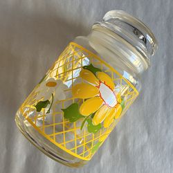 Vintage Anchor Hocking Hildi Daisy Glass Jar with Lid