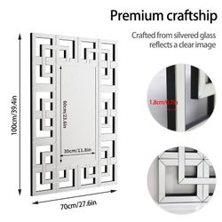 Grecian Wall Mirror Beveled Glass Decorative Frame 40x28 inch Silver