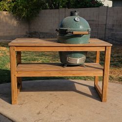 Large Big Green Egg And Acacia Wood Table
