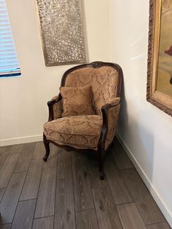French Louis XV Style Fauteuil Chair with Coordinating Lumbar Pillows
