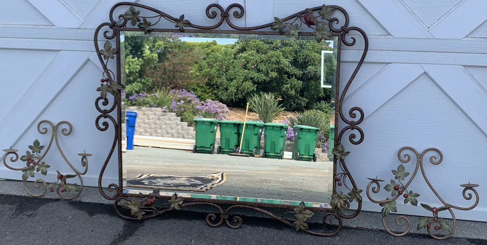 Mirror in Cast Iron Frame with 2 Side Candle Holders