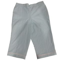 Alfred Dunner Classic Fit Capri Pants 14P Petite Mint Stripe Seersucker Elastic Waist NWT