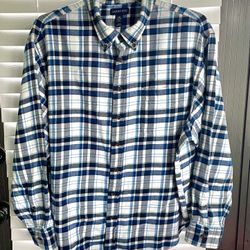Lands' End Plaid Flannel Shirt - Blue and White - 3XL Traditional Fit (19-19.5)
