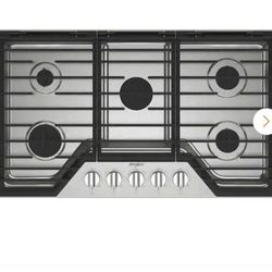 Whirlpool 36" Stainless Steel Gas Cooktop – 5 Burner Built-In Stove w/ SpeedHeat Burner