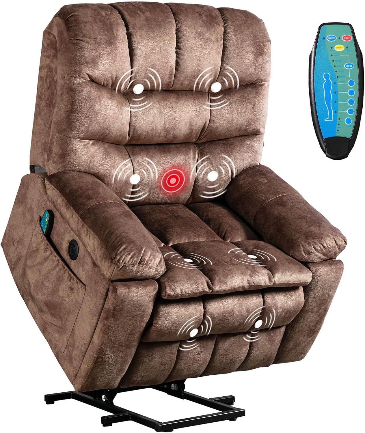 Large Power Chair Lift Recliner with Massage and Heat