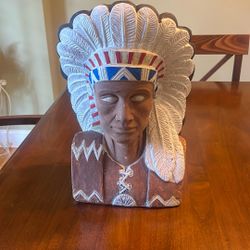 Indian head statue 16 in high by 11 inch wide