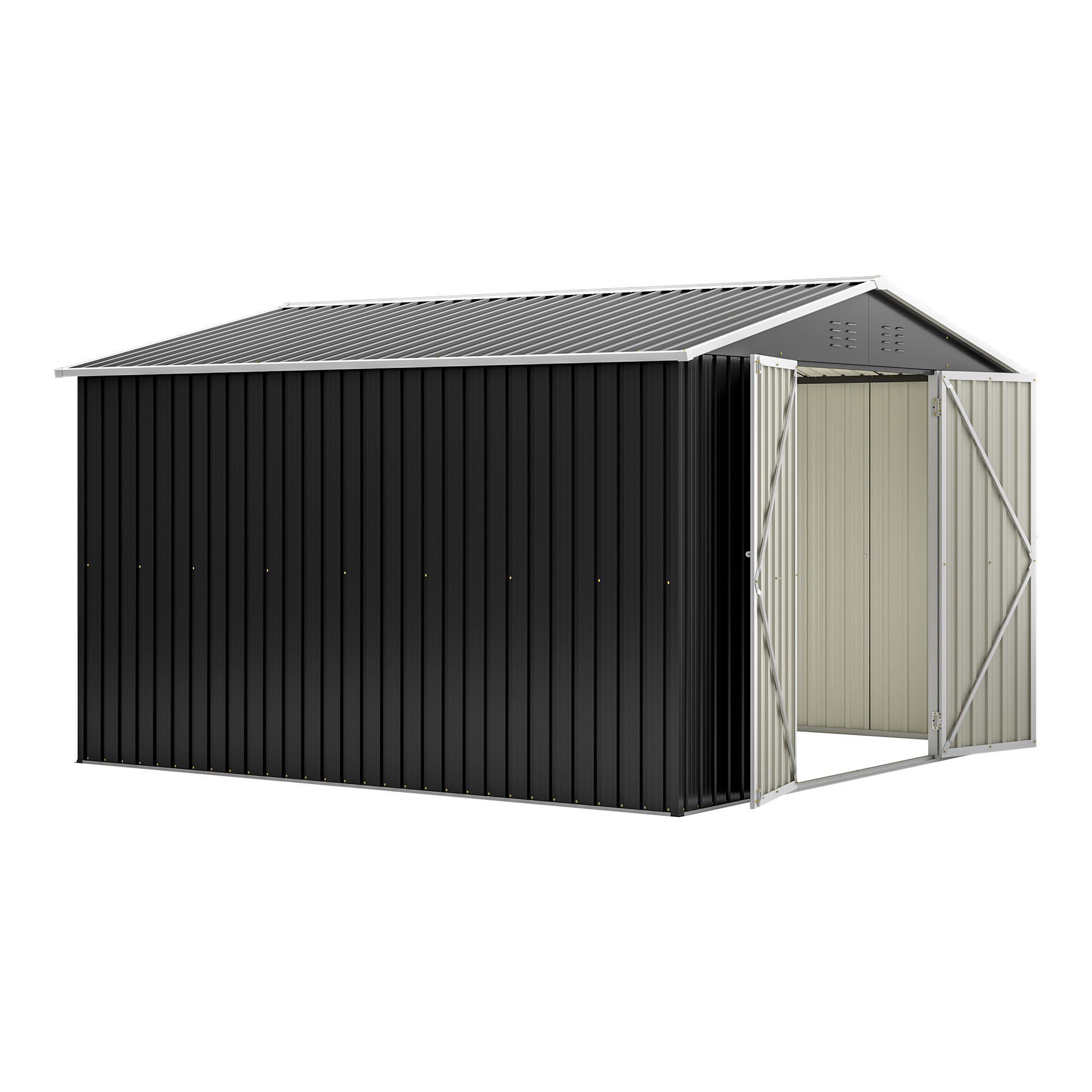Outdoor Storage Shed 10x10 FT, Utility Metal Tool Storage with Lockable Doors and Updated Frame Structure, Large Metal Garden Shed for Backyard, Patio