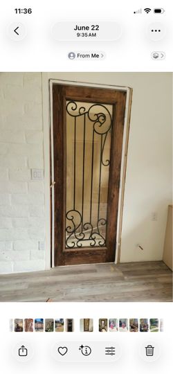 Heavy duty solid Doors with Glass and wrought iron inset.