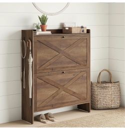 Shoe Rack, Fits 14 to 16 Pairs, for Entryway, Farmhouse Style, Honey Brown, HAINS Collection UHSC203KB01S
