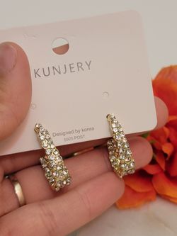 Korean Retro Baroque Round Rhinestone Silver Needle Crystal Hoop Earrings