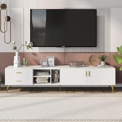 NEW Mid Century Modern TV Entertainment Center TV Console for 77'' TV, Extra Long Media Cabinet TV Stand !