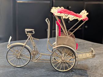 Vintage Handmade 9 ½" Vietnam Souvenir Metal Crafted Rickshaw Bicycle Tuk Tuk