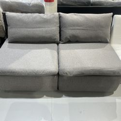 M-New Armless Sectional 2 Piece Sofa with Fully Removable Covers, Large Storage (Stone Grey)