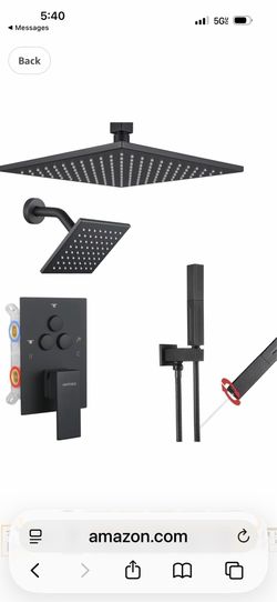 Shower Faucet Set Matte Black Shower System, Push Button Diverter Shower Faucet with Trim Kit, Ceiling Mount 12 Inch Shower Head Increased Thick, 6 In