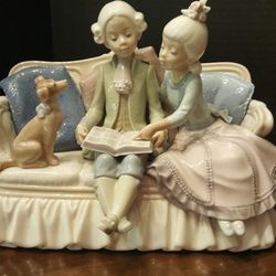 Lladro STORY TIME #5229, Boy and Girl on Couch with Dog, RARE~ Mint