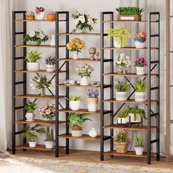 Bookshelves 6 Tiers Triple Wide Industrial Bookshelf, Large Etagere Bookshelf Open Display Shelves with Metal Frame for Living Room Bedroom Home Offic