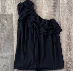 Kids Size 12 Black, One Shoulder Ruffle Top