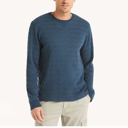 GH Bass Men's Blue Waffle Knit Thermal Long Sleeve Sweater