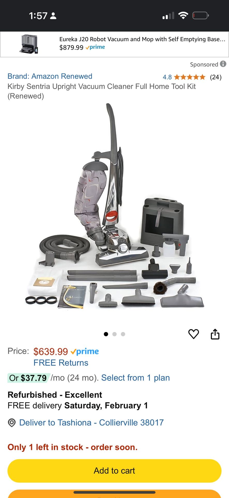 Kirby Sentria 2 Upright Vacuum Cleaner Whole Home Cleaning/Shampoo Kit